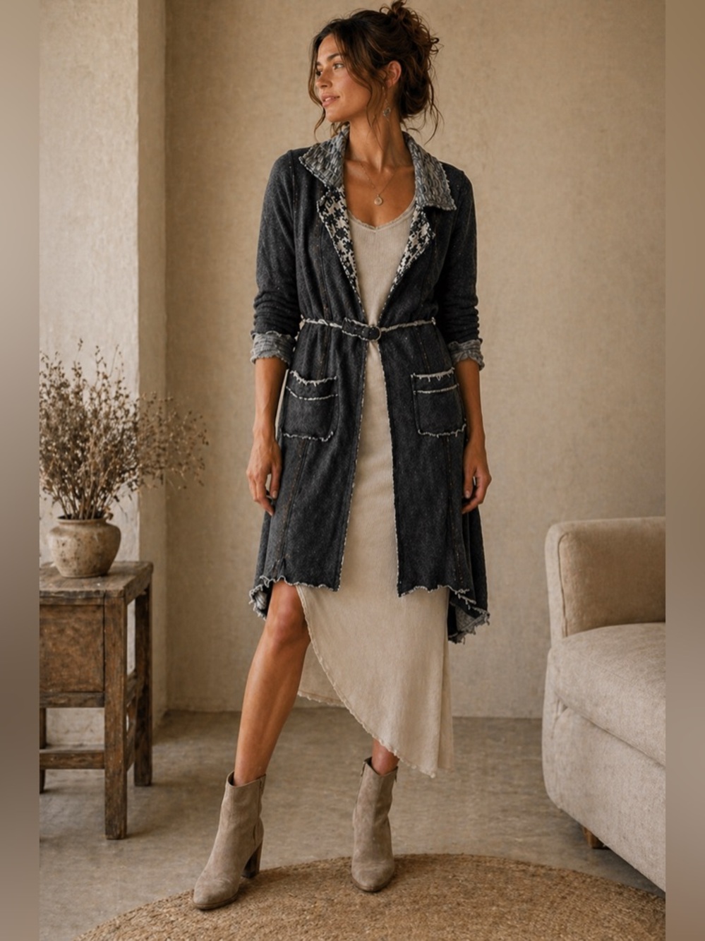 Scrapbook Raw Edge Lagenlook Duster Cardigan Jacket